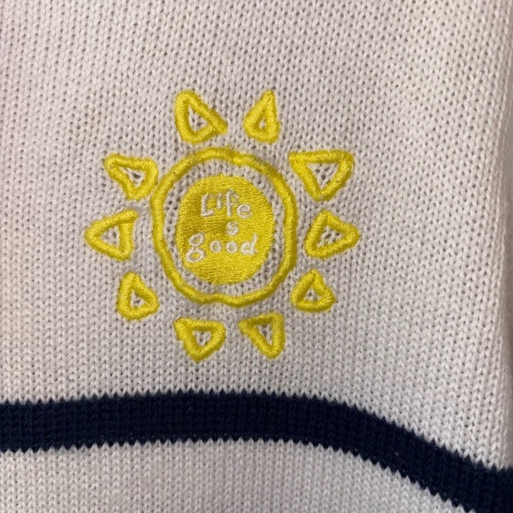 Life Is Good Striped Crewneck Sweater Small White Navy Sun Graphic - Picture 4 of 6